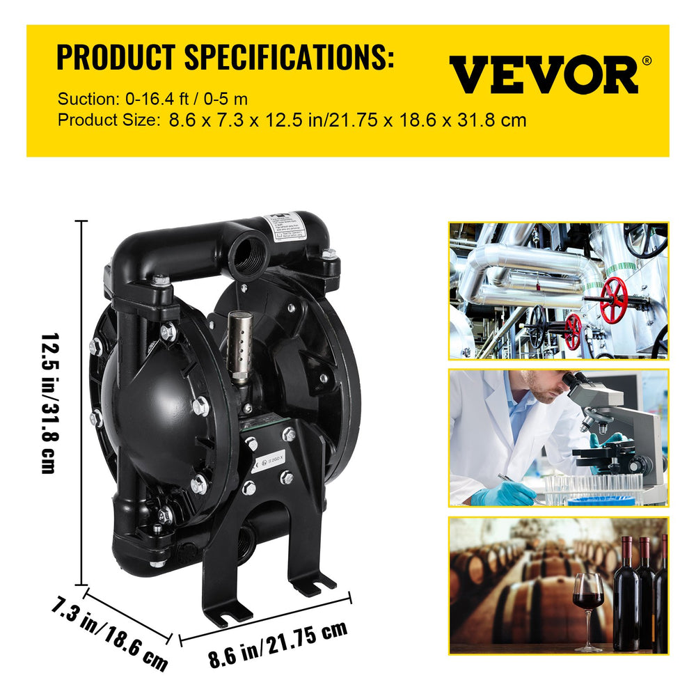 Vevor Air-Operated Double Diaphragm Pump 100 PSI 22 GPM 275.6' Head Lift New