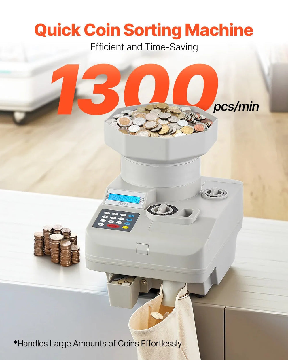 Vevor Coin Counter High Speed Anti-Jam Sorter and Wrapper for International Coins New