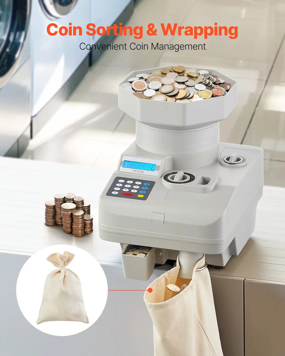 Vevor Coin Counter High Speed Anti-Jam Sorter and Wrapper for International Coins New