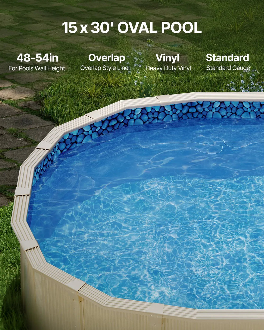 Vevor Oval Pool Liner 15' x 30' Overlap Style 54" Wall Height New