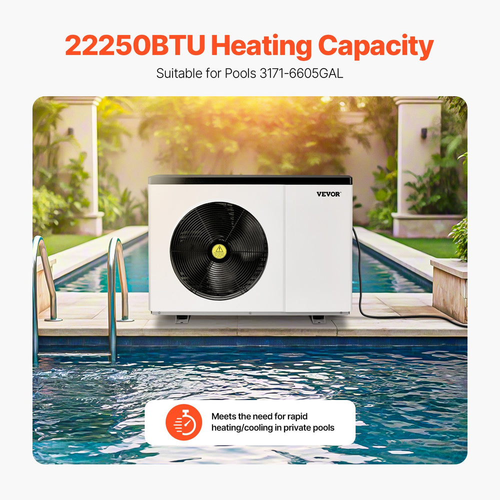 Vevor Electric Pool Heat Pump 22,250 BTU for Above/In-Ground Pools New