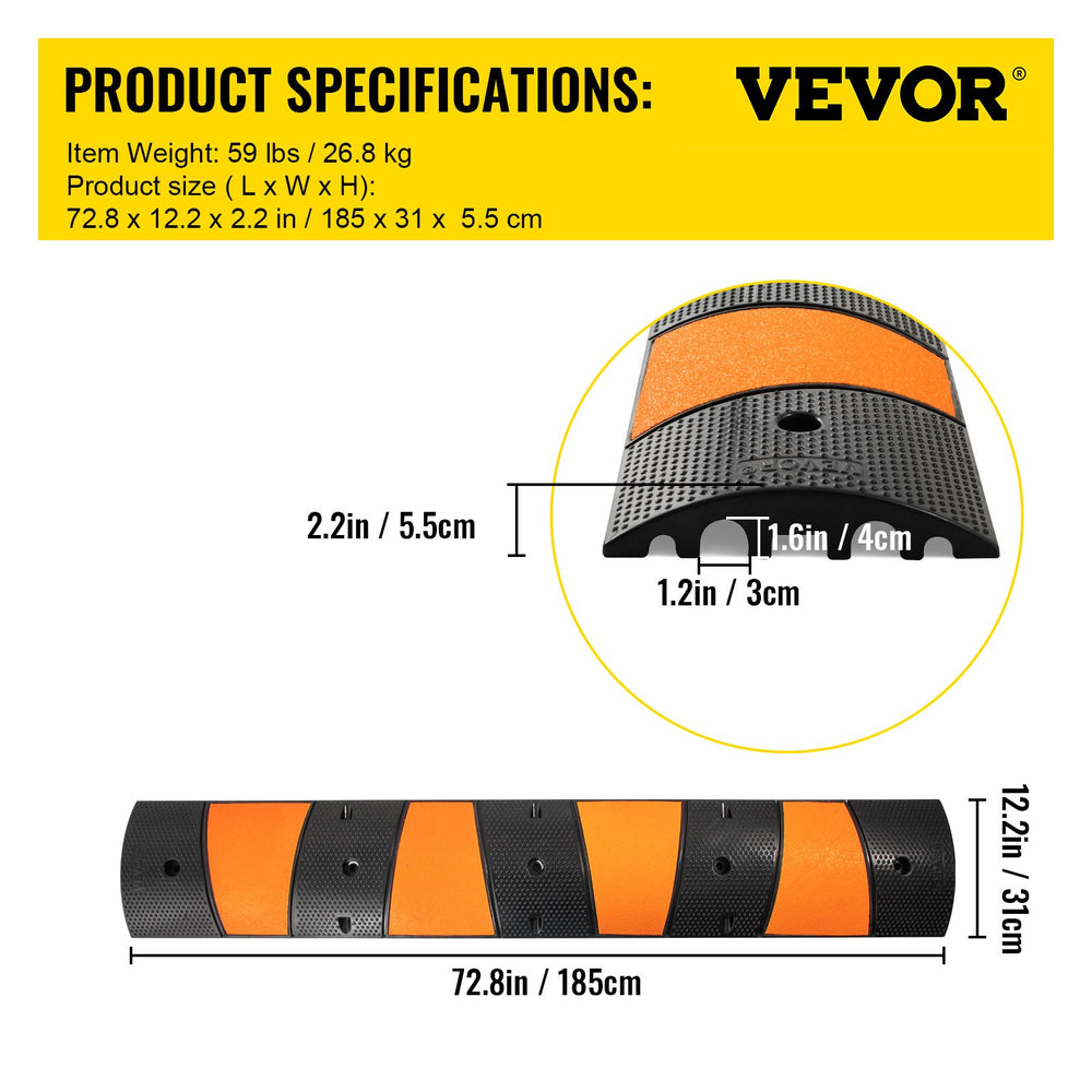 Vevor Rubber Speed Bump 2 Channel 72.8" 2 Pack New