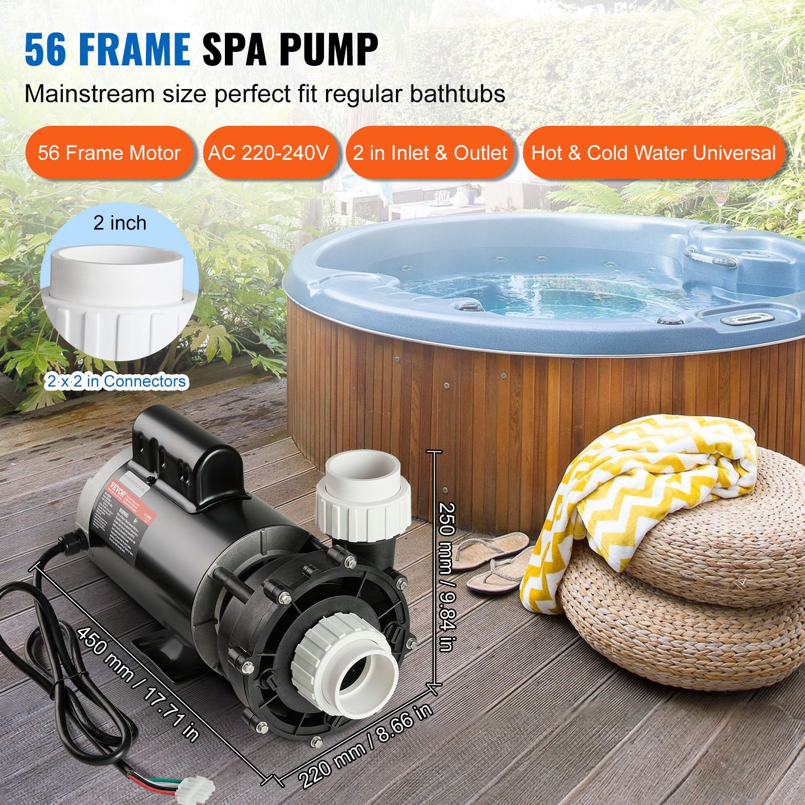 Vevor Spa Hot Tub Pump 56-Frame AC220-240V 2