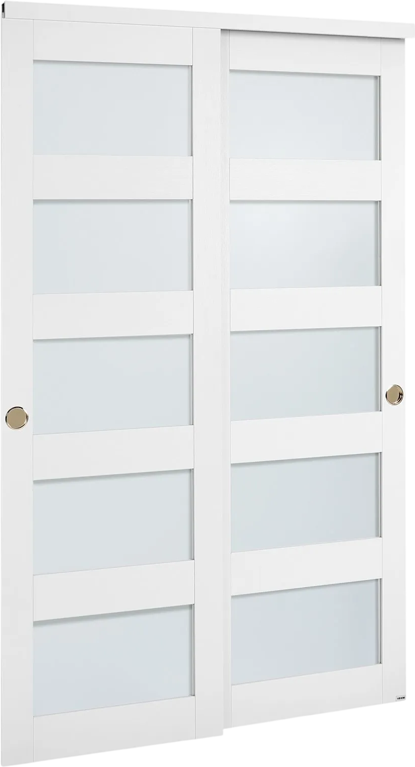 Vevor Sliding Double Doors 48 x 80 in. 5-Lite Frosted Glass with Hardware Kit New