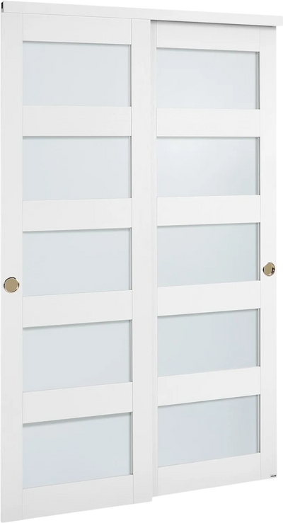 Vevor Sliding Double Doors 48 x 80 in. 5-Lite Frosted Glass with Hardware Kit New