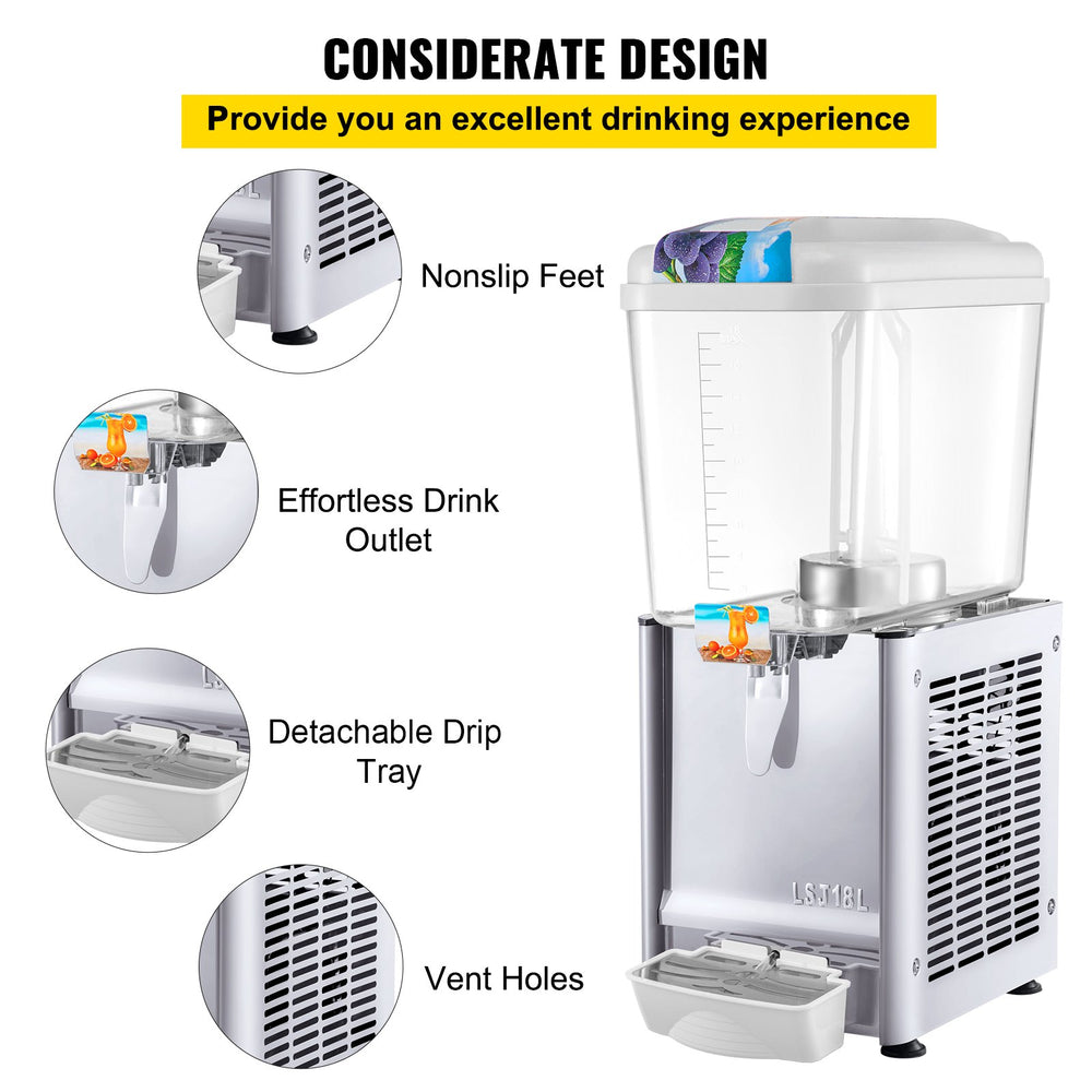 Vevor Commercial Cold Beverage Dispenser 4.8 Gal. 18L 200W Stainless Steel New