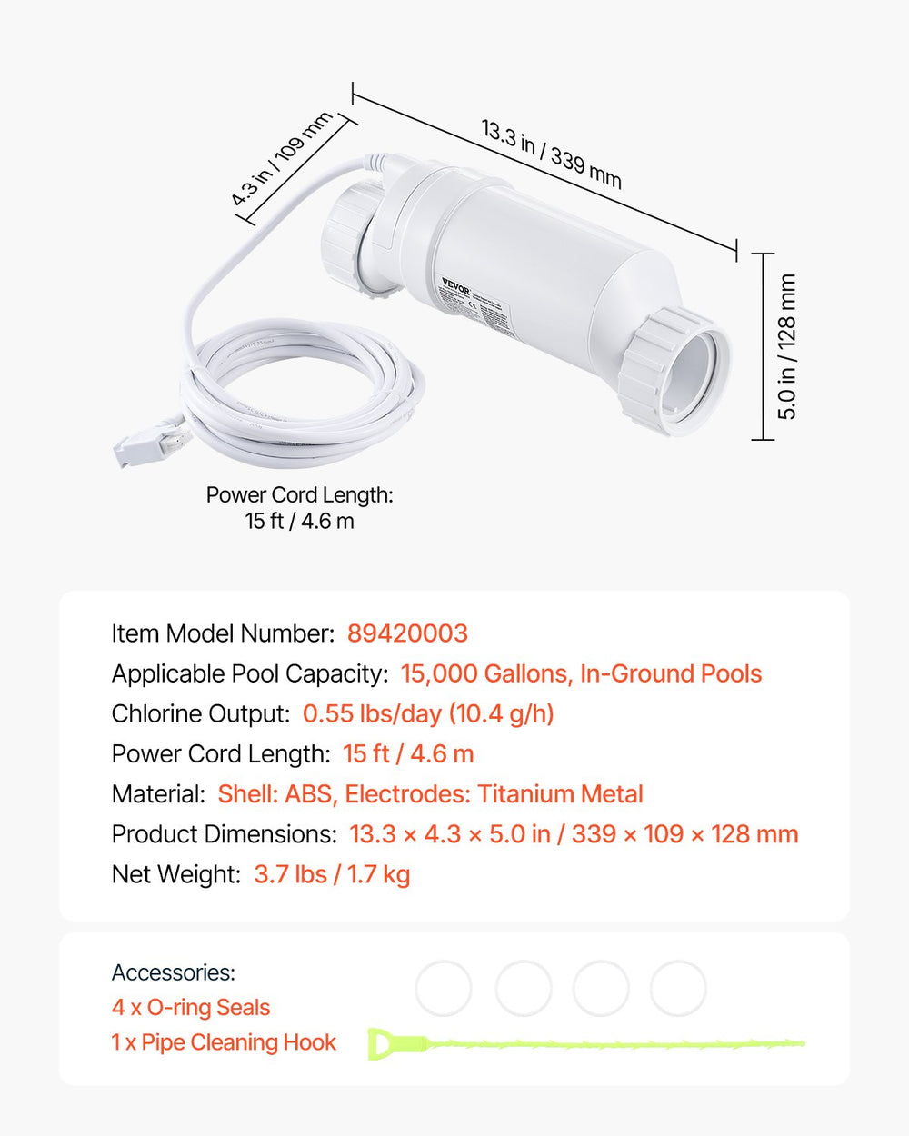 Vevor Salt Water Chlorination System for In-Ground Pools 15,000 Gallons New