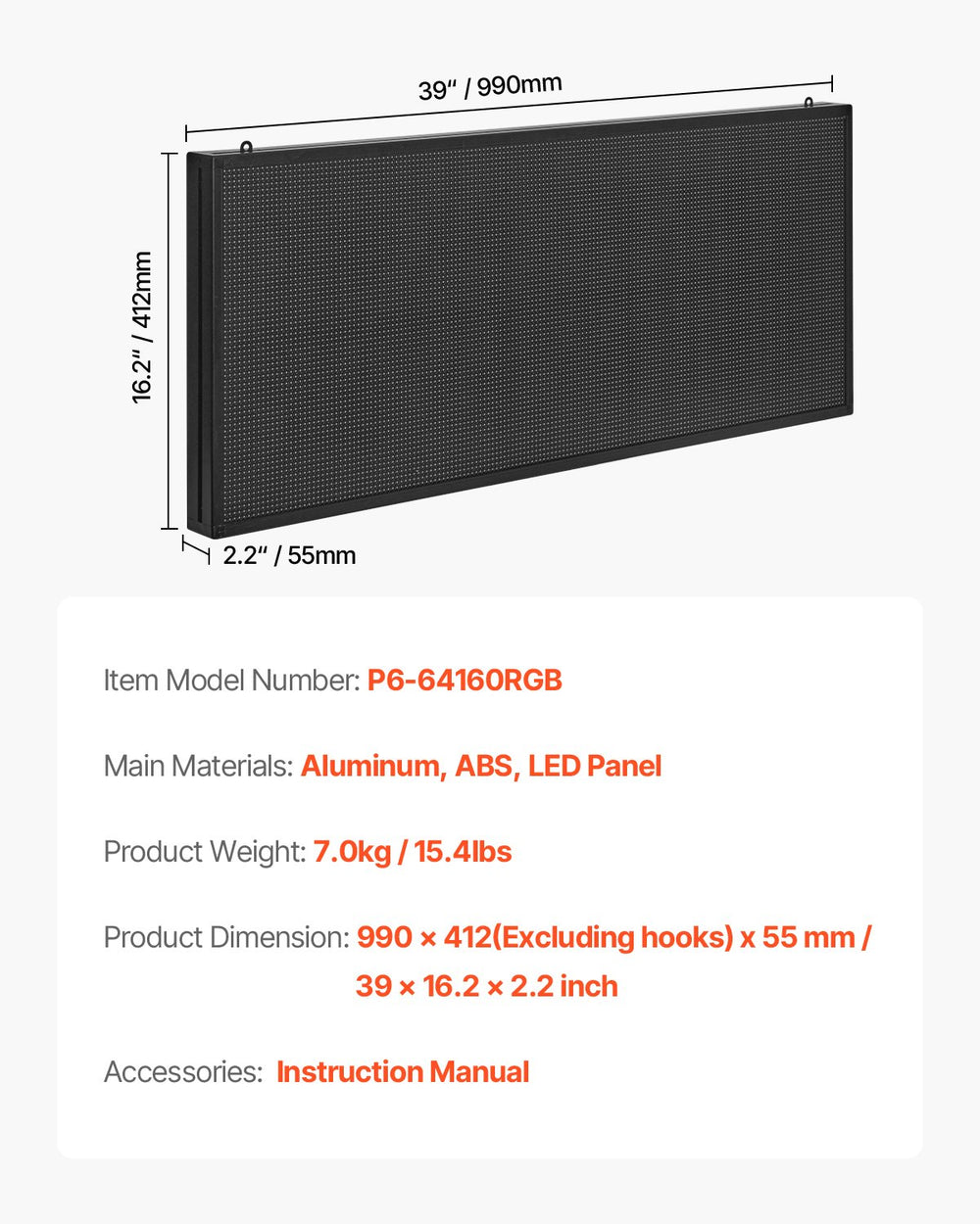 Vevor LED Sign Full-Color Programmable Digital Scrolling Display 40" x 18" New