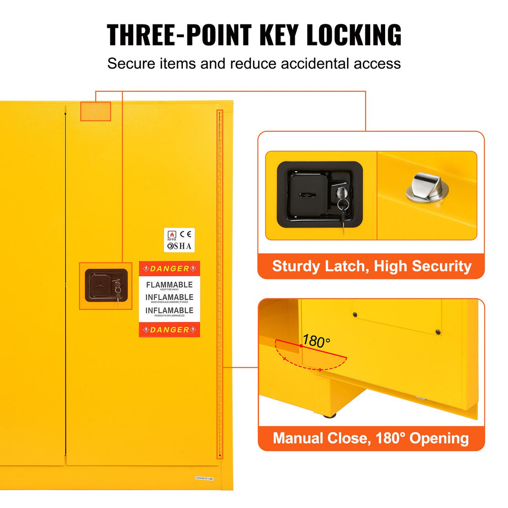 Vevor Flammable Storage Safety Cabinet 43.1" x 18.1" x 50.1" Cold-Rolled Steel 30 Gal. Capacity New