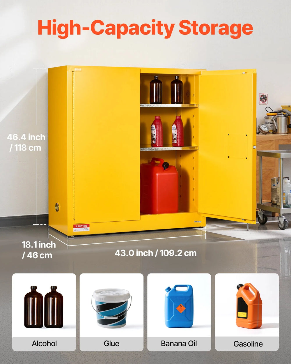 Vevor Flammable Safety Cabinet 29 Gallon 43" x 18.1" x 46.4" with Adjustable Shelf New