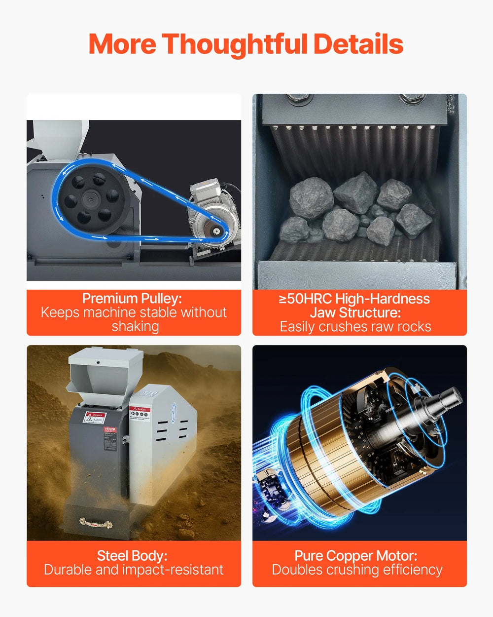 Vevor Rock Crusher High Power 500-3000 kg/h 1740 RPM 4000W 220V New