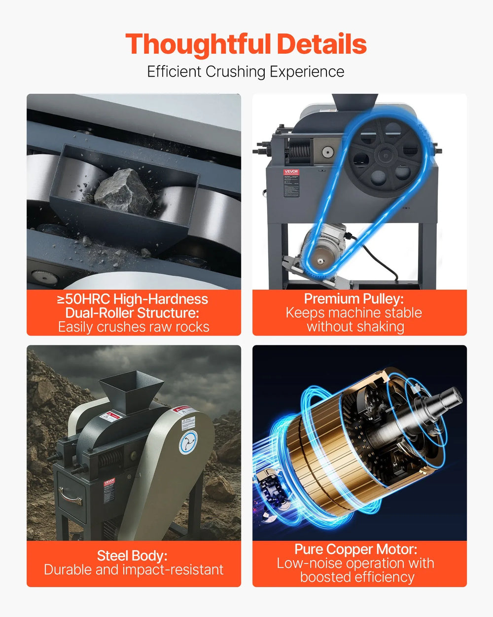 Vevor Rock Crusher Double Rollers 860 kg/h 1740 RPM 1500W 220V New