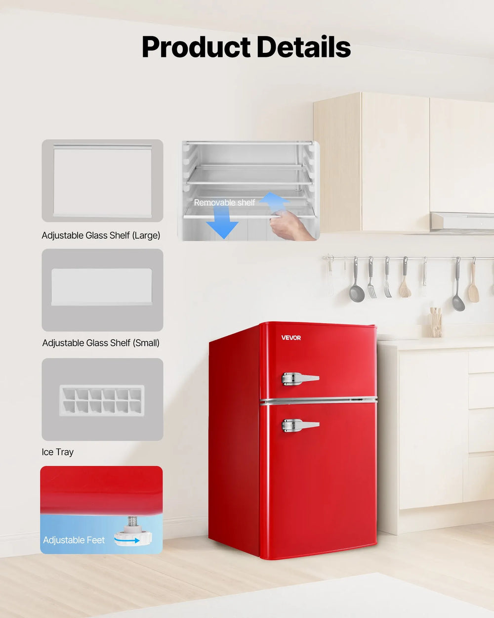 Vevor Mini Fridge with Freezer 3.2 Cu. Ft with Adjustable Temperature New