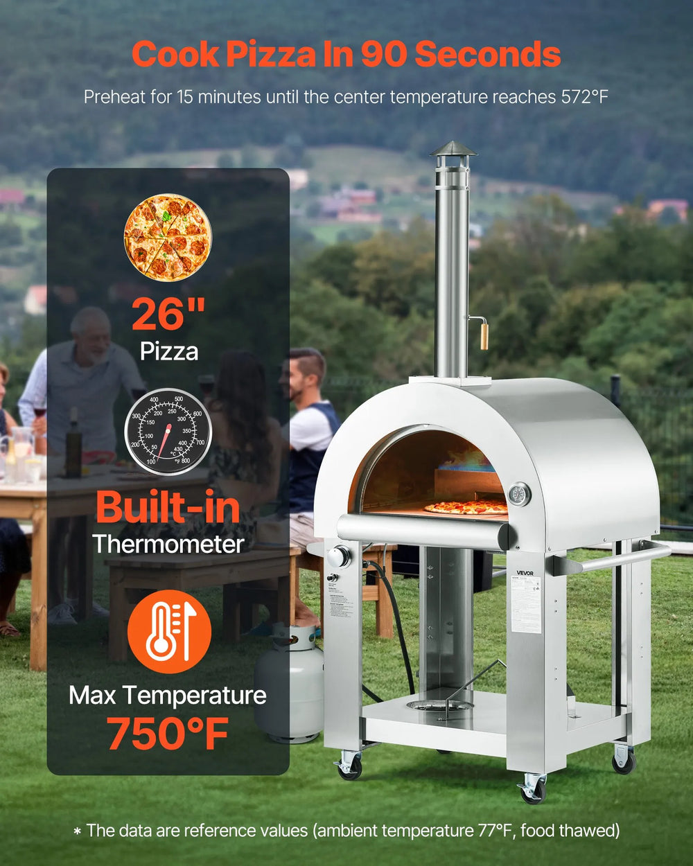 Vevor Outdoor Pizza Oven 26" Dual Fuel Propane and Pellet with Casters New