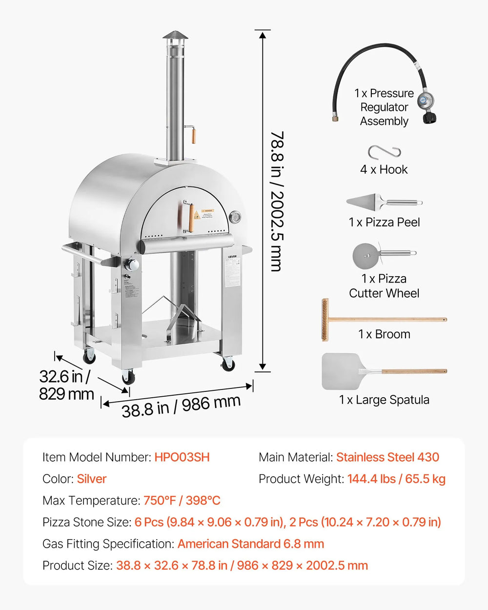 Vevor Outdoor Pizza Oven 26" Dual Fuel Propane and Pellet with Casters New