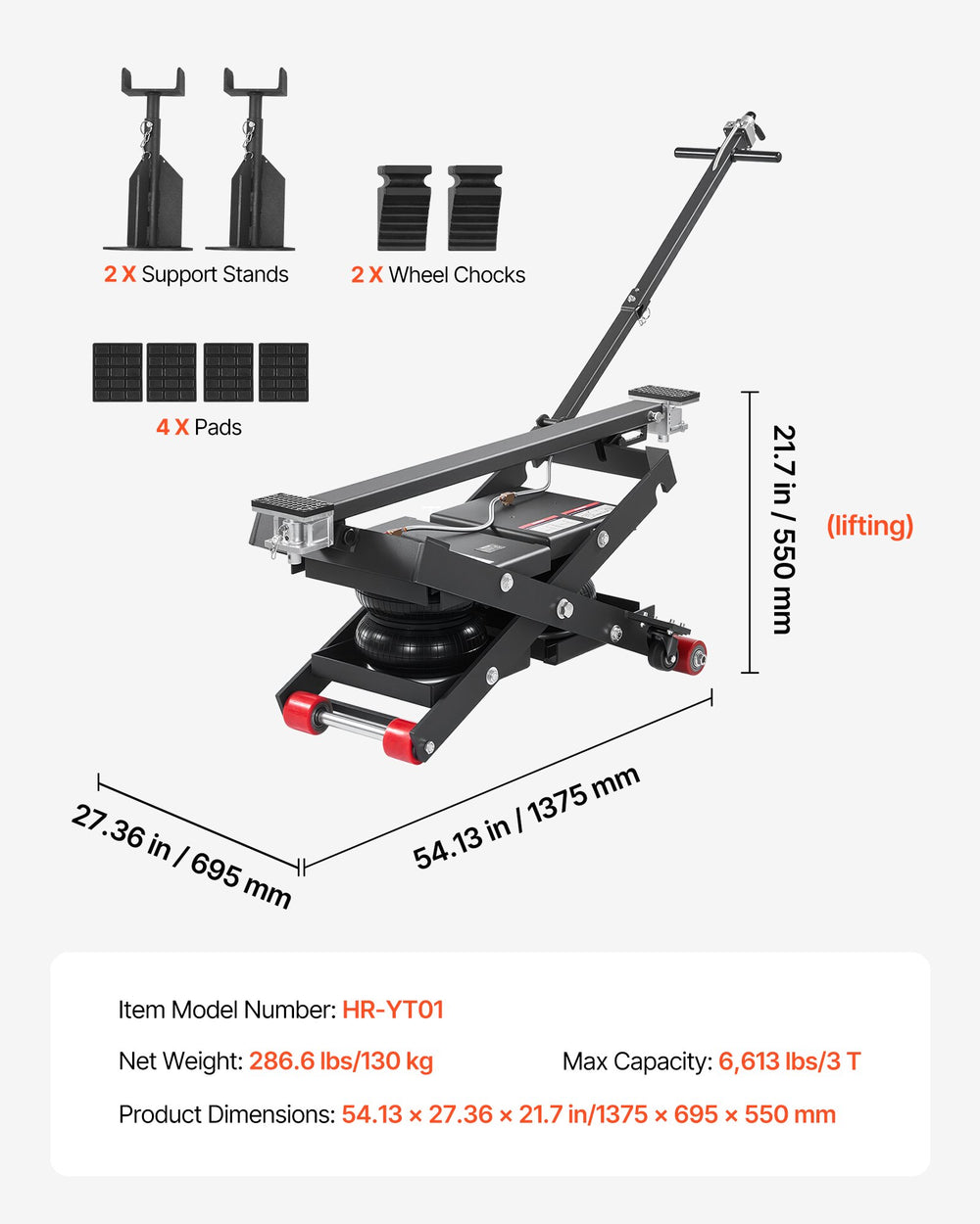 Vevor Portable Car Lift with Airbag 3 Ton Capacity 21.7" Max Height New