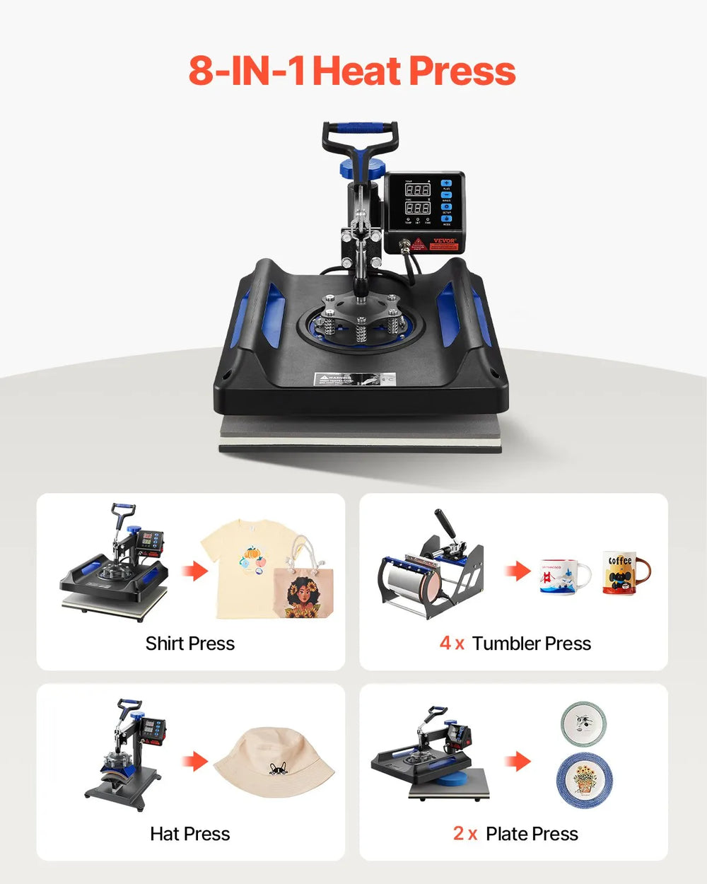 Vevor Heat Press 15" x 15" Sublimation Machine 1150W 8-in-1 Set New
