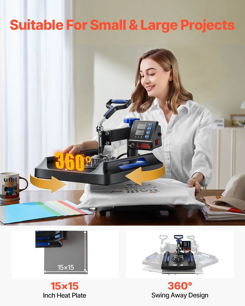 Vevor Heat Press 15" x 15" Sublimation Machine 1150W 8-in-1 Set New