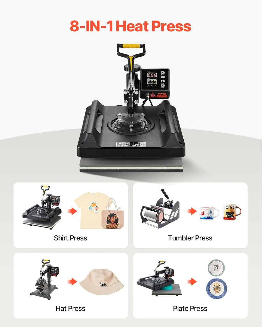 Vevor Heat Press 15" x 15" Sublimation Machine 480°F 1150W 8-in-1 Set New