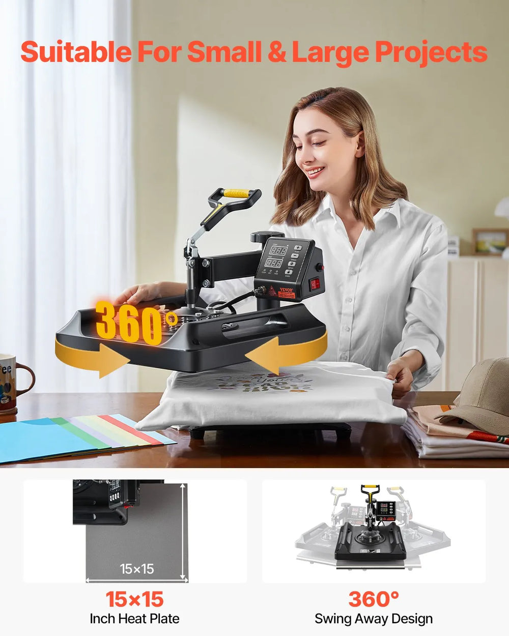 Vevor Heat Press 15" x 15" Sublimation Machine 480°F 1150W 8-in-1 Set New