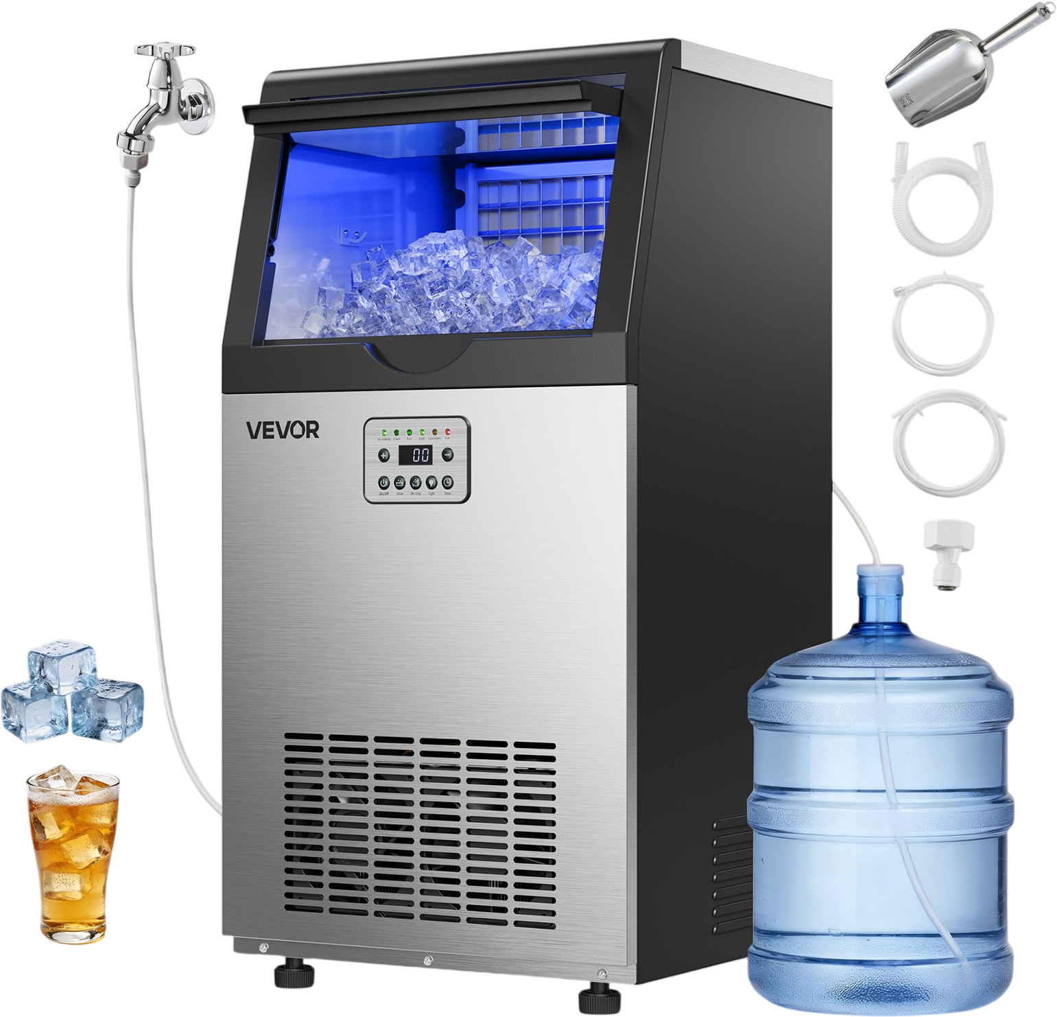 Vevor Commercial Ice Maker 120 lbs/24h with 30 lbs Storage LED Display Self-Cleaning New