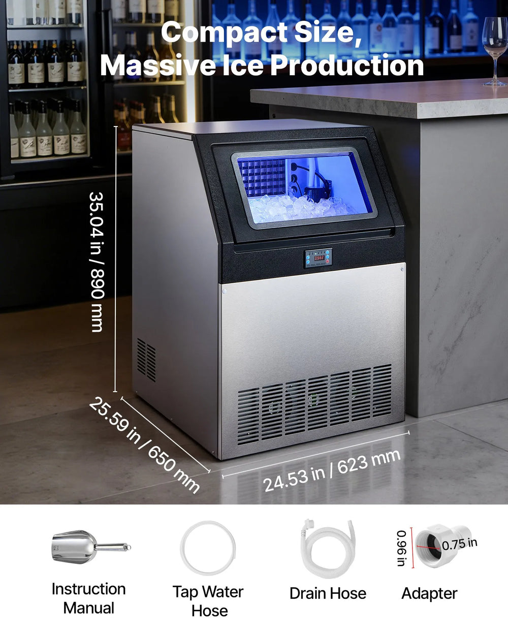 Vevor Commercial Ice Maker 440 lbs/24h with 85 lbs Storage LED Display Self-Cleaning New