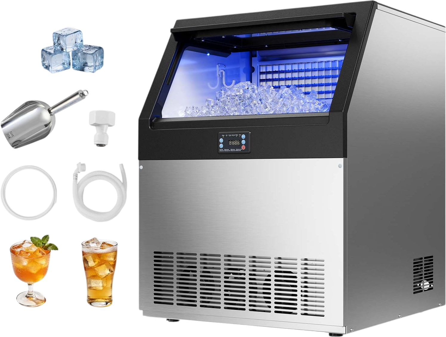 Vevor Commercial Ice Maker 440 lbs/24h with 85 lbs Storage LED Display Self-Cleaning New