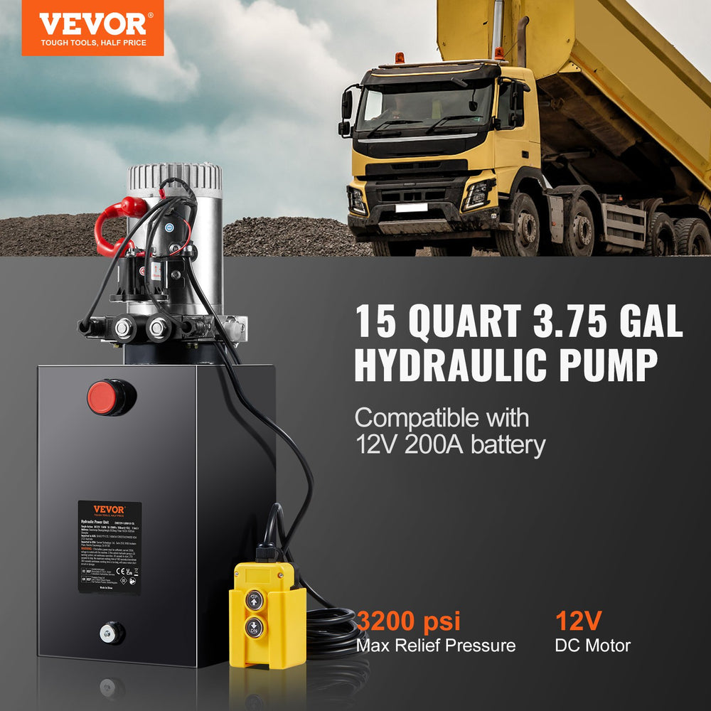Vevor Hydraulic Pump 15 Quart Double Acting Power Unit 3200 PSI 12V New