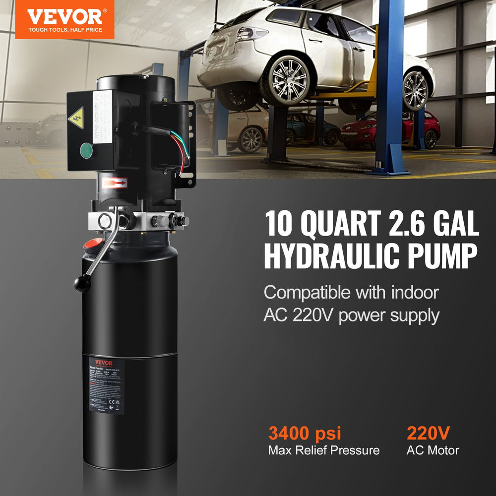 Vevor Hydraulic Pump Single Acting 10 Quart Power Unit 3200 PSI AC 220V New