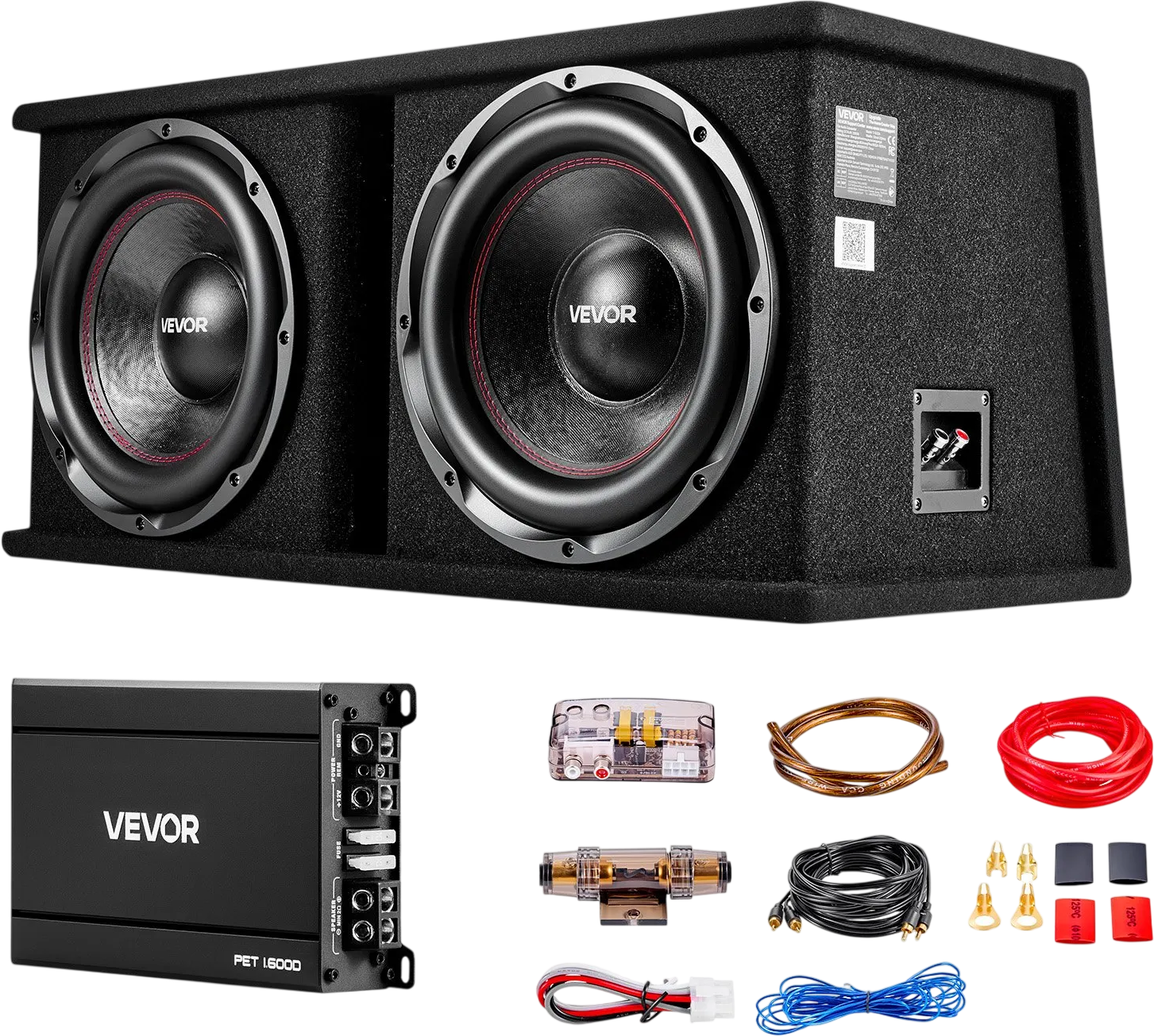 Vevor Subwoofer and Amp Car Audio Package Dual 12 in. with Wiring Kit 1200W New
