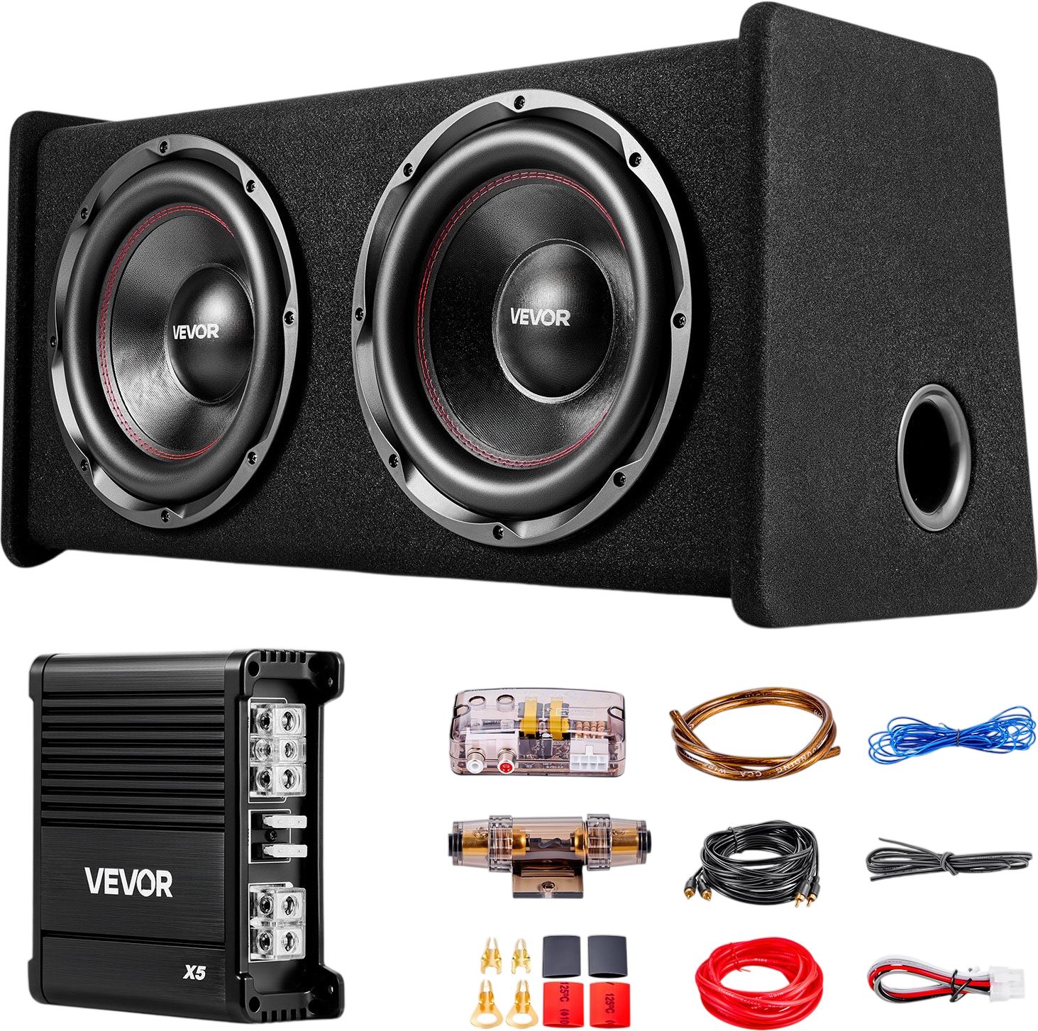 Vevor Subwoofer and Amp Car Audio Package Dual 12 in. with Wiring Kit 490W New