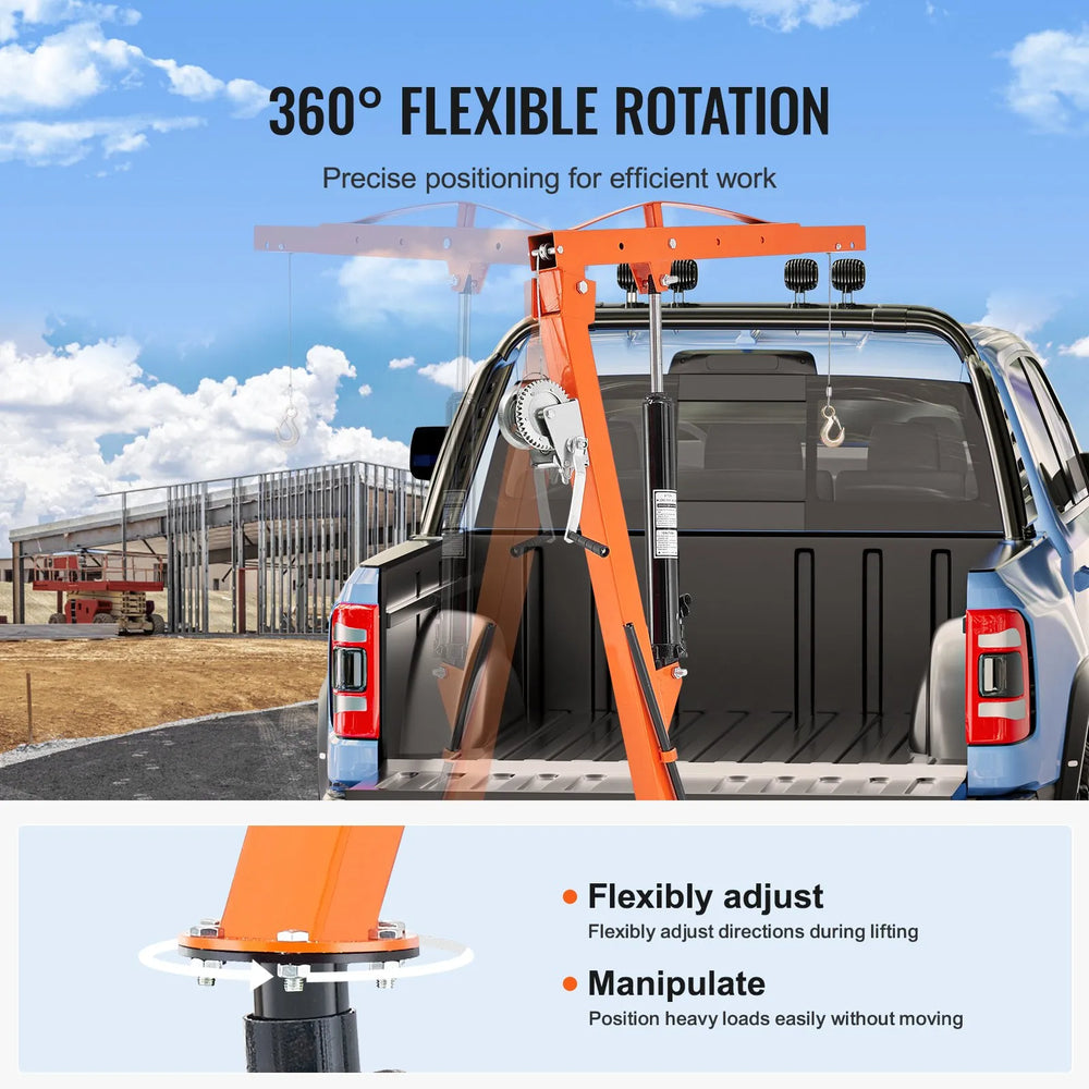Vevor Hydraulic Crane Hoist for Pickup Truck 360° Rotation 500 Lbs Load Capacity New