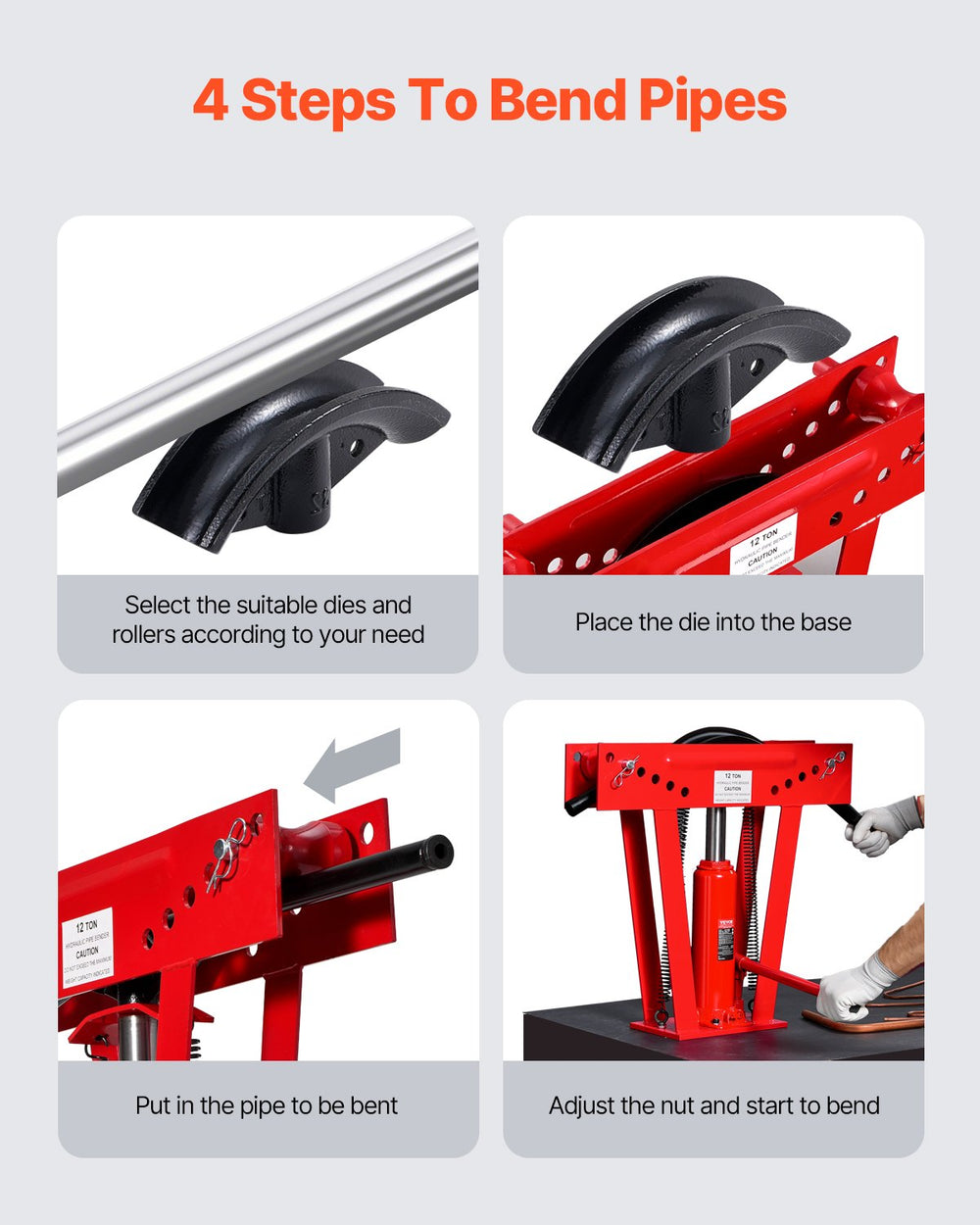 Vevor Hydraulic Pipe Bender 12 Ton Manual Tool with 6 Dies New