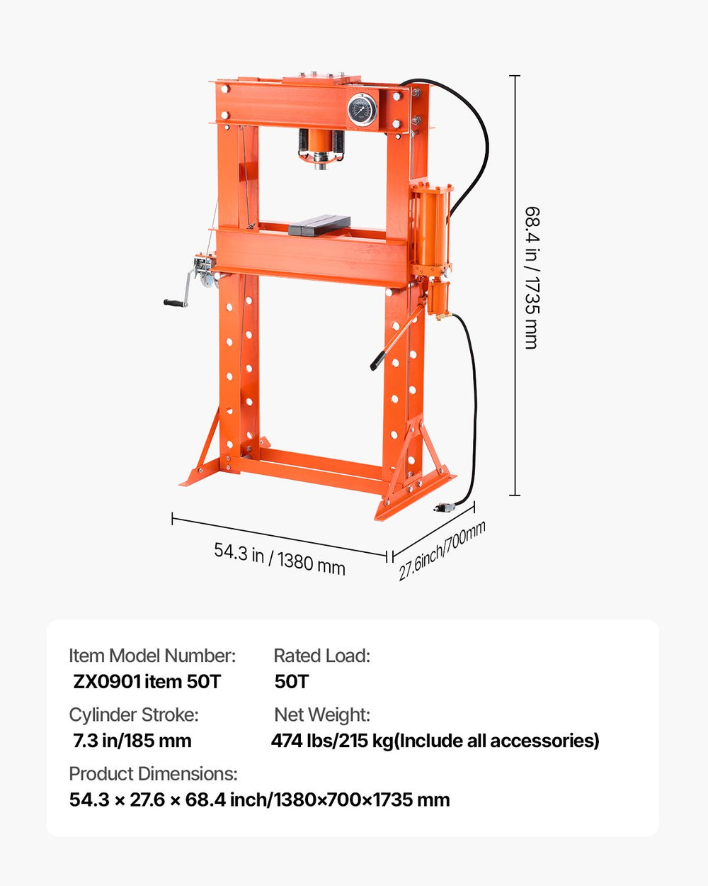 Vevor Hydraulic Shop Press 50 Ton with Press Plate for Bending New