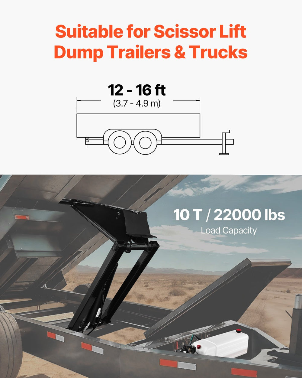 Vevor Hydraulic Dump Lift Kit for 12-16 Ft Trailers 10T Capacity Scissor Hoist New