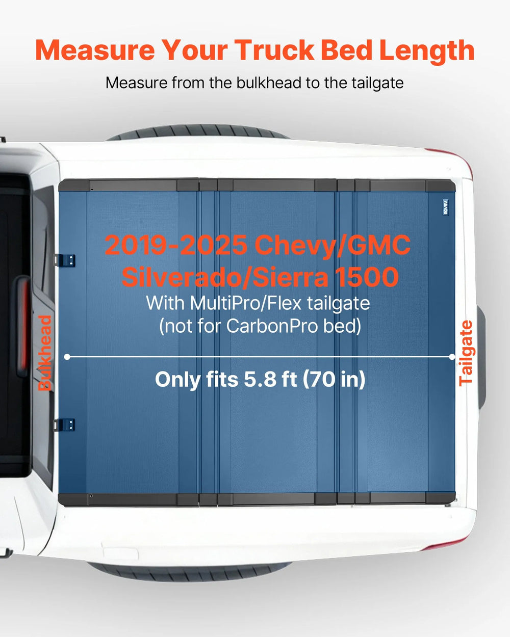 Vevor Truck Bed Tonneau Cover Hard Tri-Fold 70" for 2019-2025 Chevy/GMC New