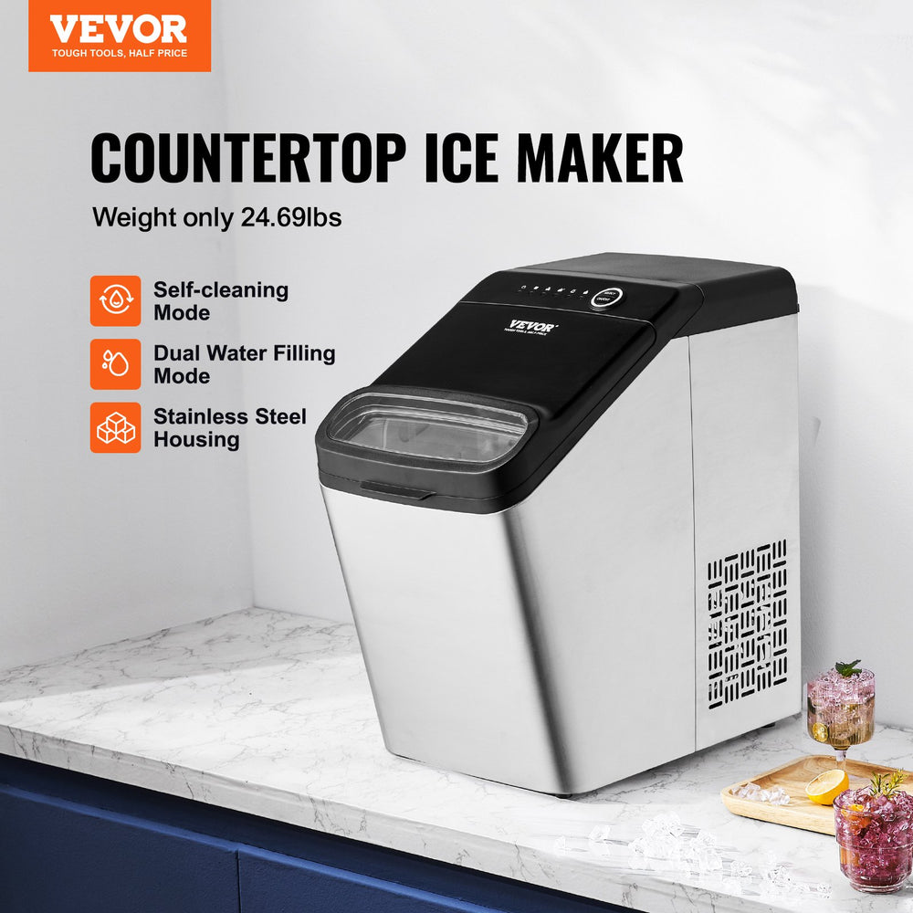 Vevor Countertop Ice Maker 33 Lbs in 24 Hrs Self-Cleaning Portable New