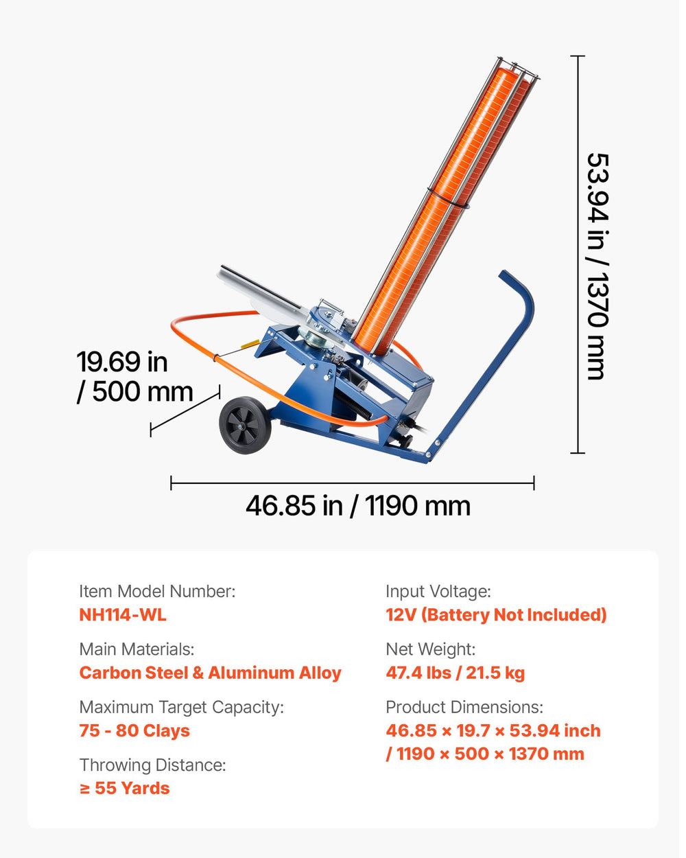 Vevor Clay Target Thrower Portable Automatic Launcher Adjustable Angle 75-80 Disc Capacity New