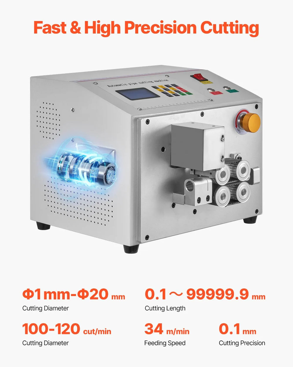 Vevor Automatic Pipe Cutting Machine 1-20mm Cut Diameter with LCD Display New