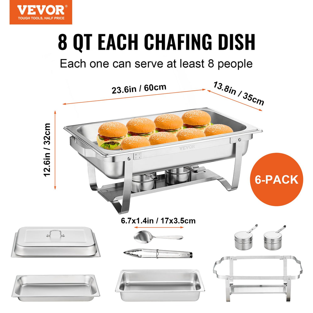 Vevor Chafing Dish Buffet Set 8QT 6 Pack Catering Warmer with Lid & Water Pan New