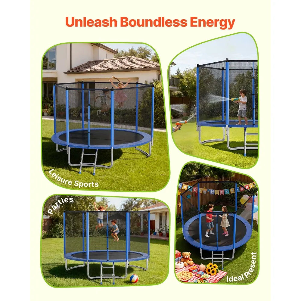 Vevor Trampoline 10 ft. Round with Enclosure Net Straight Rod 330 lb. Capacity New