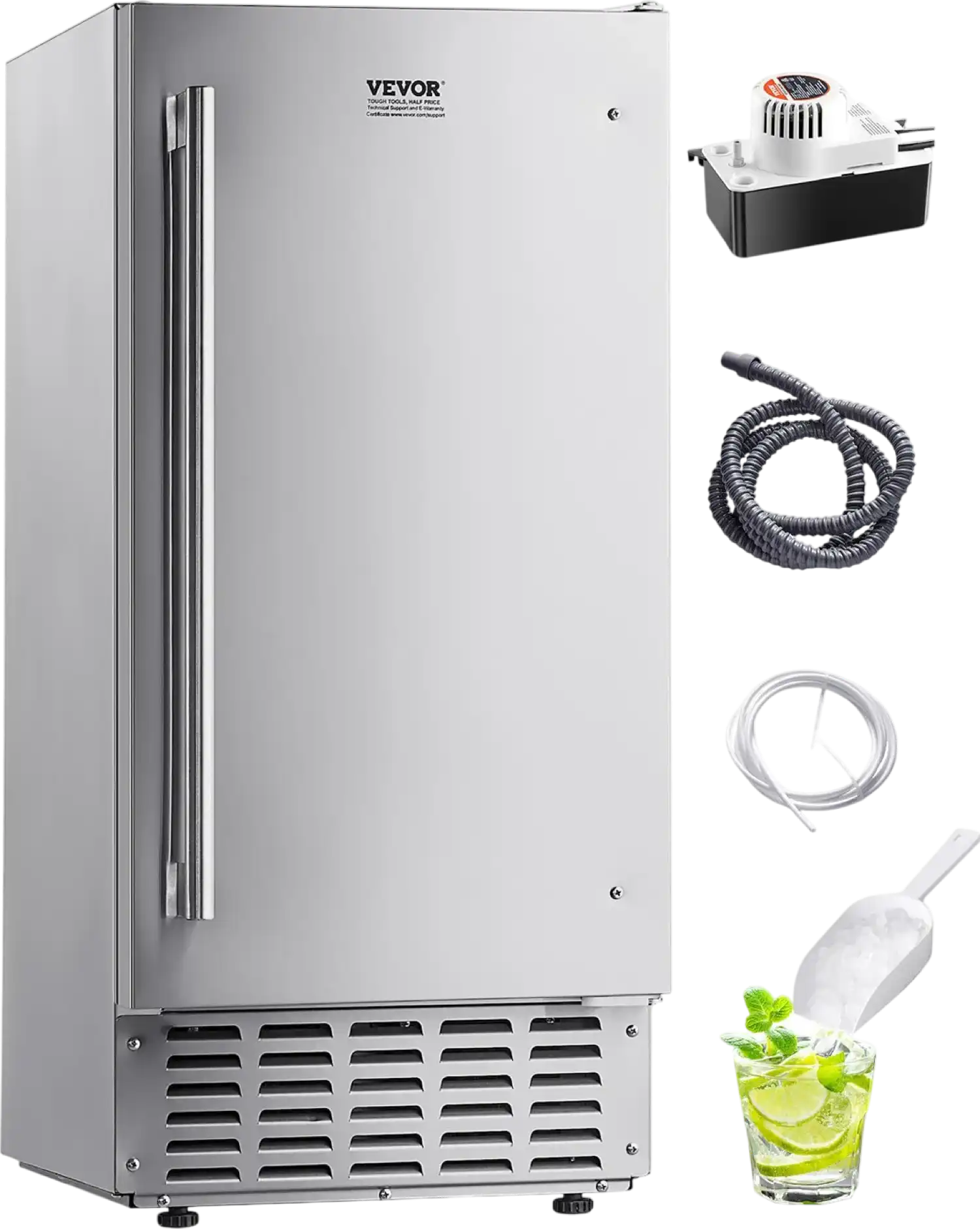 Vevor Undercounter Nugget Ice Maker 66 Lbs/Day Stainless Steel with Drain Pump New