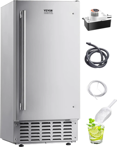 Vevor Undercounter Nugget Ice Maker 66 Lbs/Day Stainless Steel with Drain Pump New