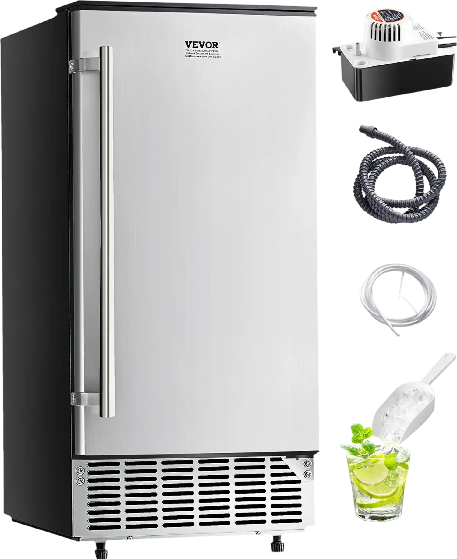Vevor Undercounter Ice Maker 80 Lbs/Day Stainless Steel with Drain Pump New