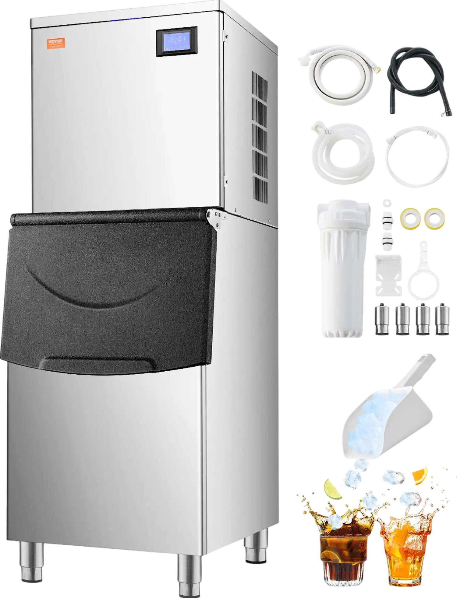 Vevor Commercial Ice Maker 360 Lbs Per Day with 205 Lbs Storage Bin Auto Self-Cleaning New