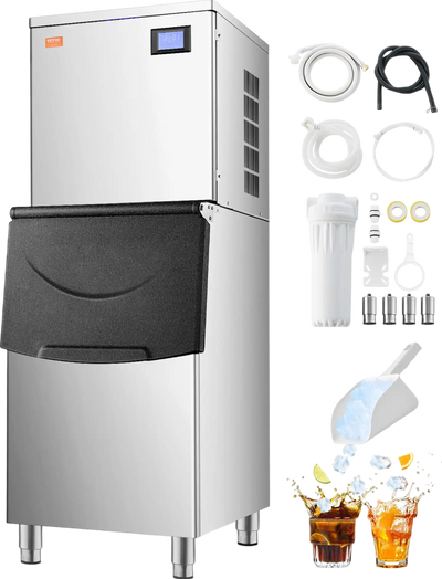Vevor Commercial Ice Maker 360 Lbs Per Day with 205 Lbs Storage Bin Auto Self-Cleaning New