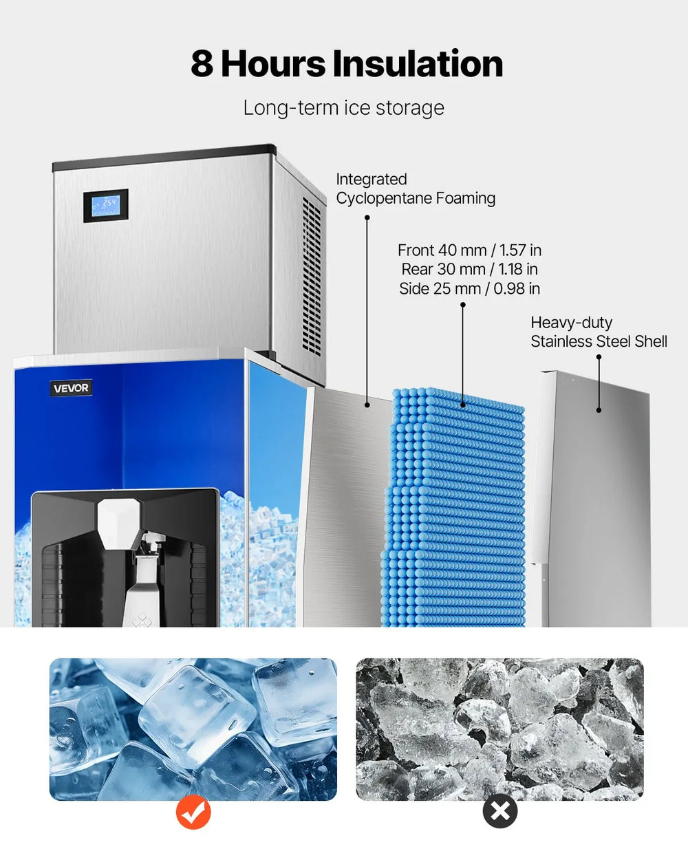 Vevor Commercial Ice Maker Auto Dispensing 500 Lbs/Day with 180 Lbs Storage Self-Cleaning New