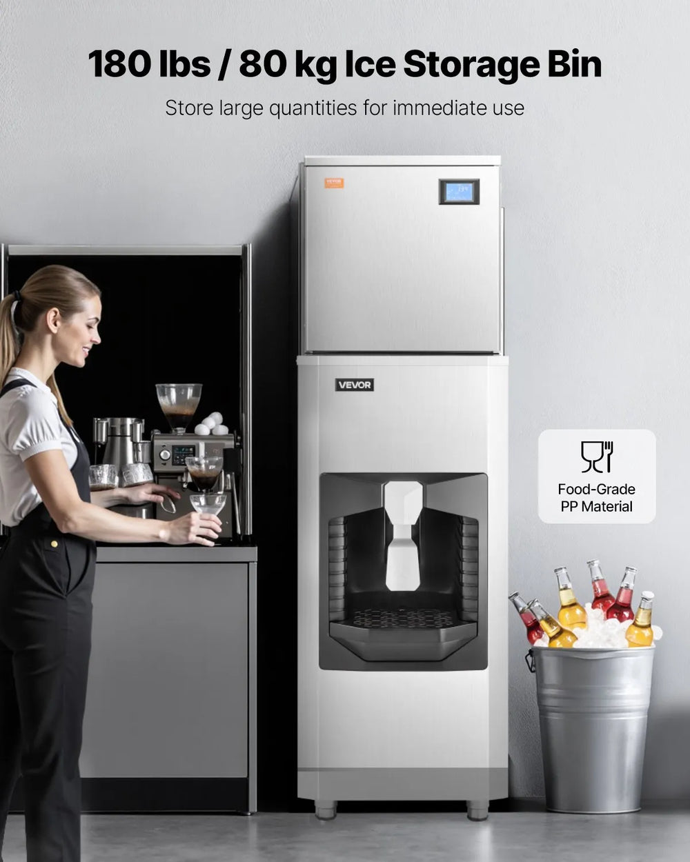 Vevor Commercial Ice Maker Automatic Dispensing 400 Lbs/Day with 180 Lbs Storage New