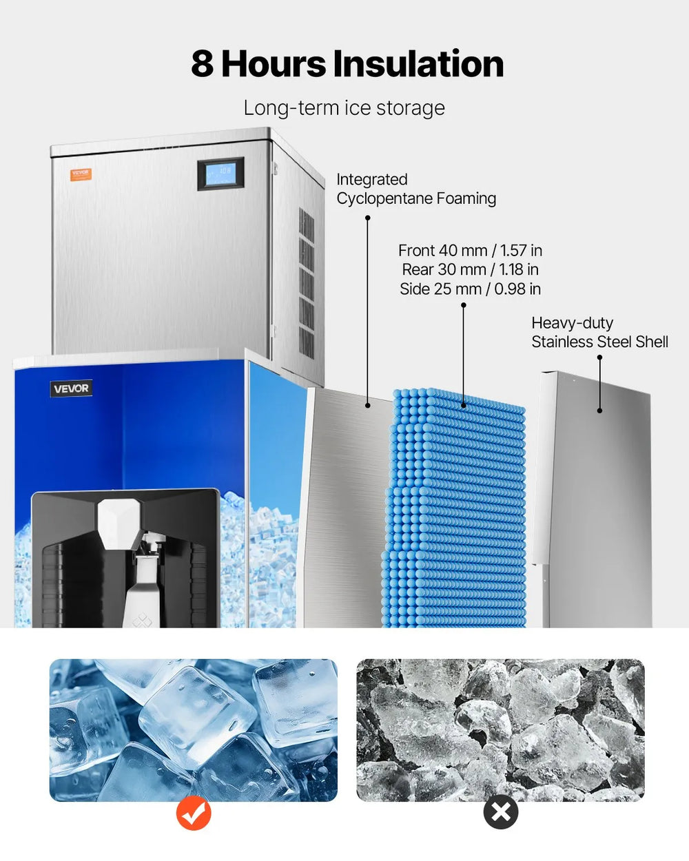 Vevor Commercial Ice Maker Automatic Dispensing 400 Lbs/Day with 180 Lbs Storage New