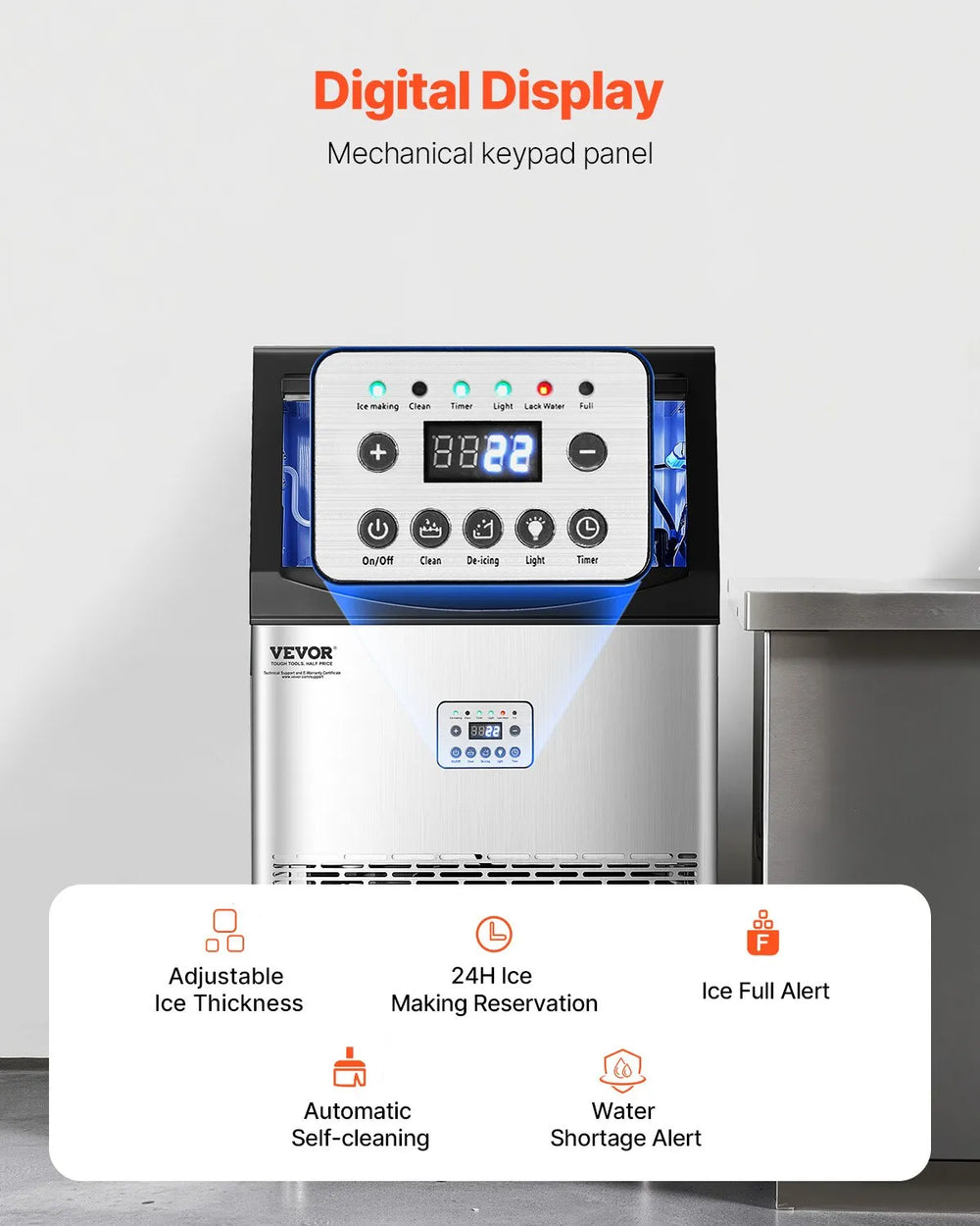 Vevor Ice Maker Machine 90 lbs/24H with 33 lbs Storage Drain Pump Self-Cleaning New
